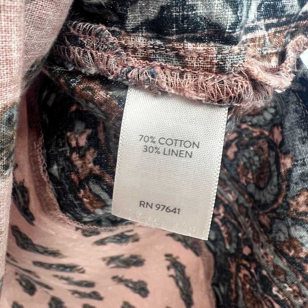 Pure Jill Boho Tunic Top XS Petite Pink Navy Paisley Cotton Linen 3/4 Sleeve - Picture 3 of 4
